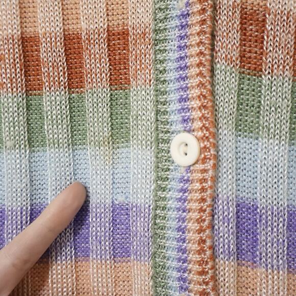 Vintage Macy's Striped Ribbed Pastel Knit Cardigan Sweater XS True Vintage 60s - Picture 4 of 10